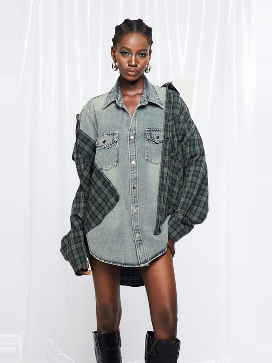 Friedrich Ekose Panelli Oversize Denim Ceket - Gri