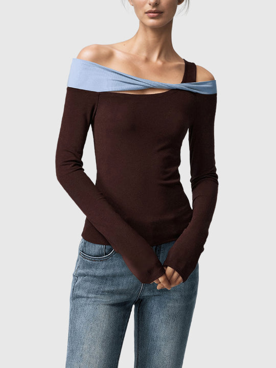 Tabitha Omuz Dekolteli Burgu Detaylı Bodycon Üst - Çikolata