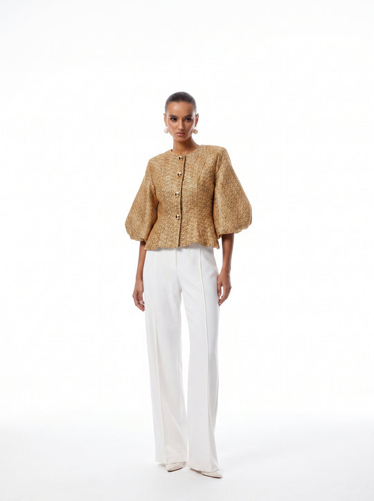 Clothilde Payetli Tüvit Peplum Ceket - Gold
