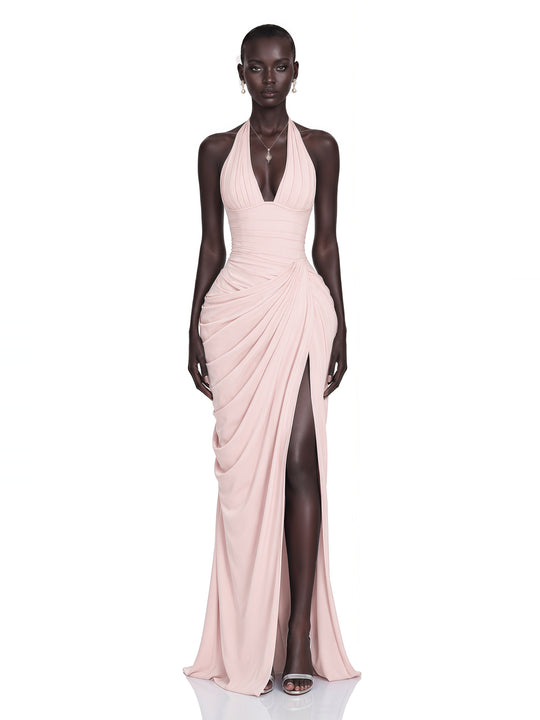 Ombeline Halter Korse Yırtmaçlı Maksi Elbise - Pembe