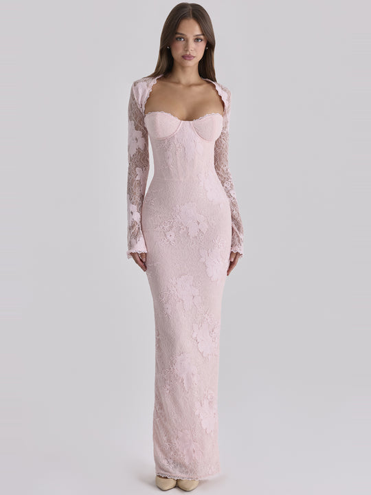 Lucienne Dantel Korse Straplez Maksi Elbise - Pembe