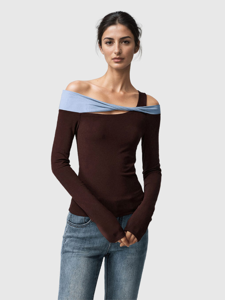 Tabitha Omuz Dekolteli Burgu Detaylı Bodycon Üst - Çikolata - Çikolata detay 1