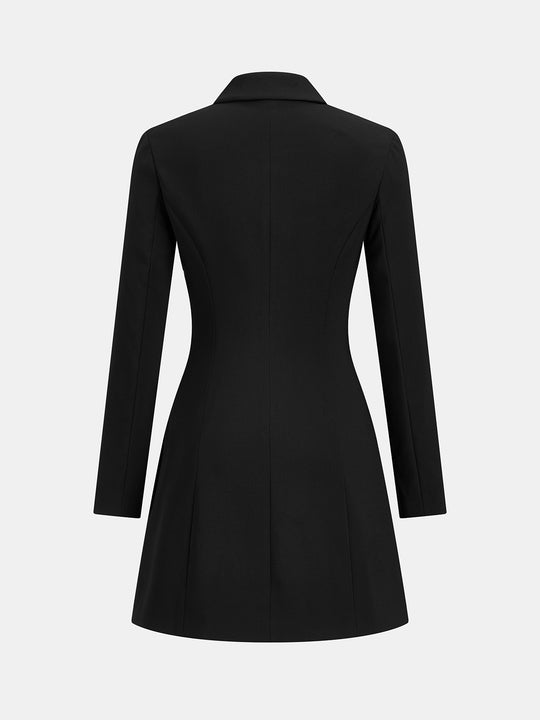 Asimetrik Düğmeli Pileli Blazer Mini Elbise - Siyah detay 1