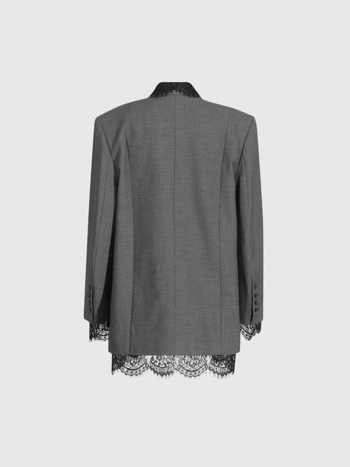 Gargi Dantel Detaylı V Yaka Blazer Ceket - Gri - Gri detay 1