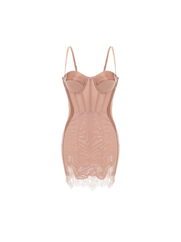 Coline Büstiyer Dantelli Mini Elbise - Pembe - Pembe detay 1