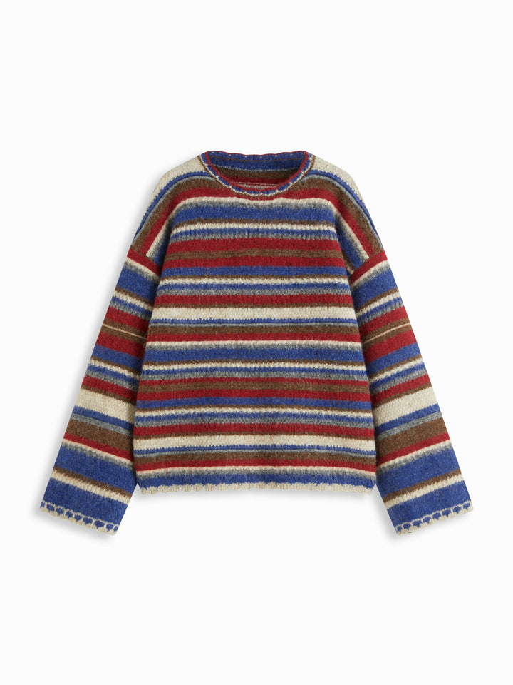 Çizgili Oversize Triko Kazak - Çok Renkli - Çok Renkli Çizgili detay 1