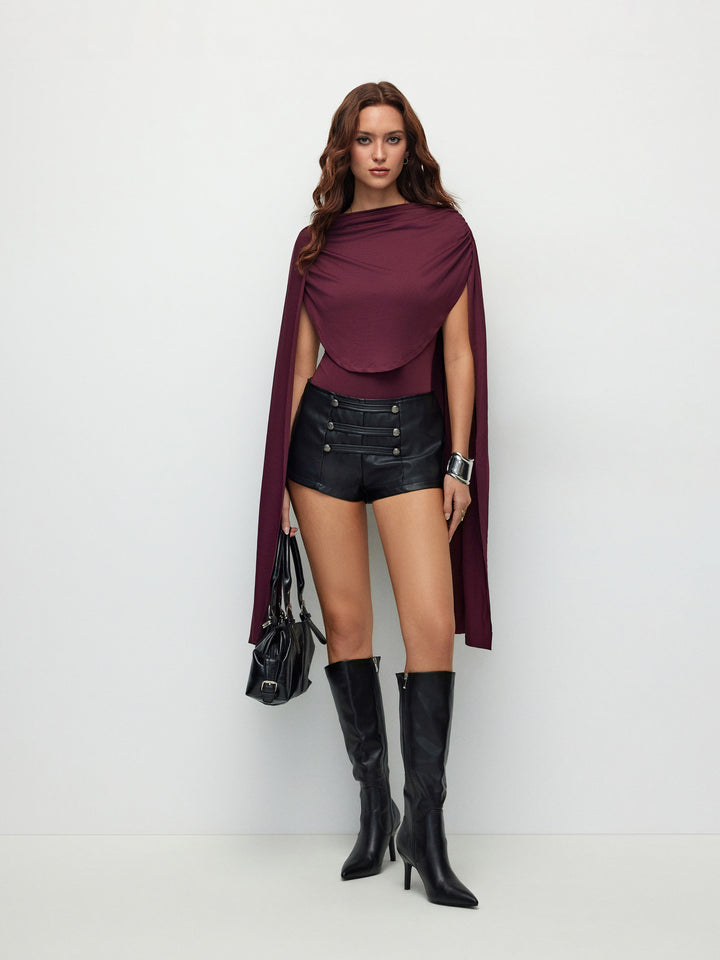 Pelerin Kollu Drapeli Body - Bordo - Bordo detay 1
