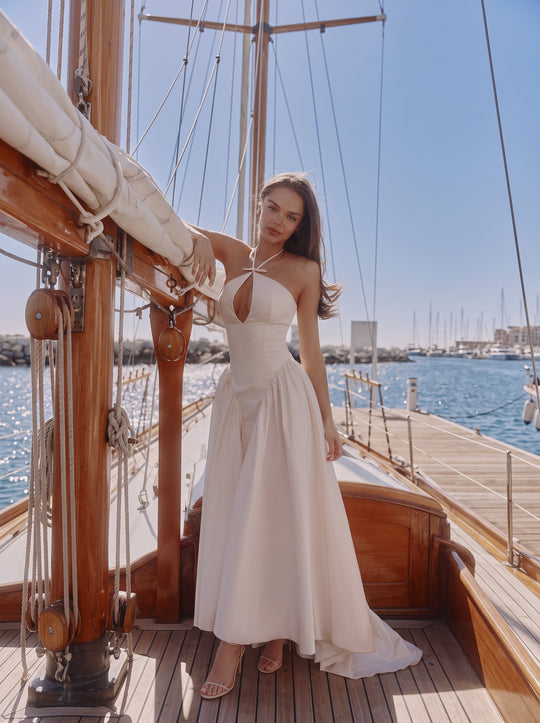 Lilli Halter Anahtar Deliği Pamuk Midi Elbise - Pudra Pembe - Pudra Pembe detay 1