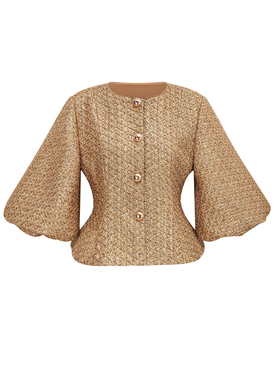 Clothilde Payetli Tüvit Peplum Ceket - Gold - Gold detay 1