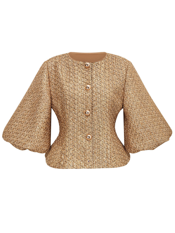Clothilde Payetli Tüvit Peplum Ceket - Gold - Gold detay 1