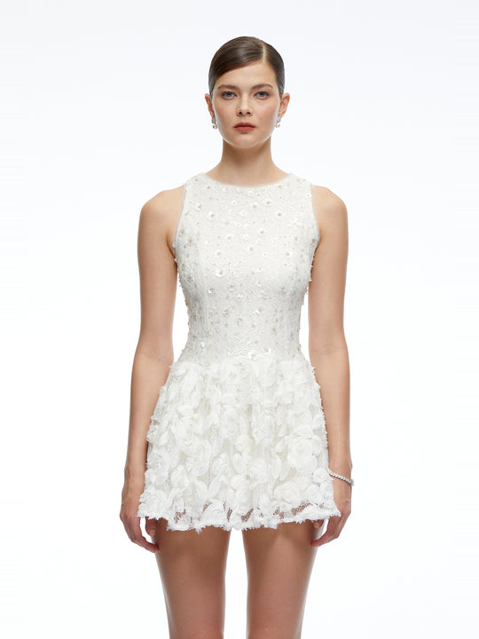 Hailey Çiçekli Dantel Kloş Mini Elbise - Naturel - Naturel detay 1