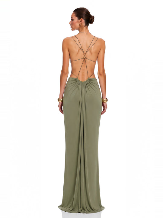 Sienna Halter Cut-Out Maksi Elbise - Fıstık Yeşili - Fıstık Yeşili detay 1