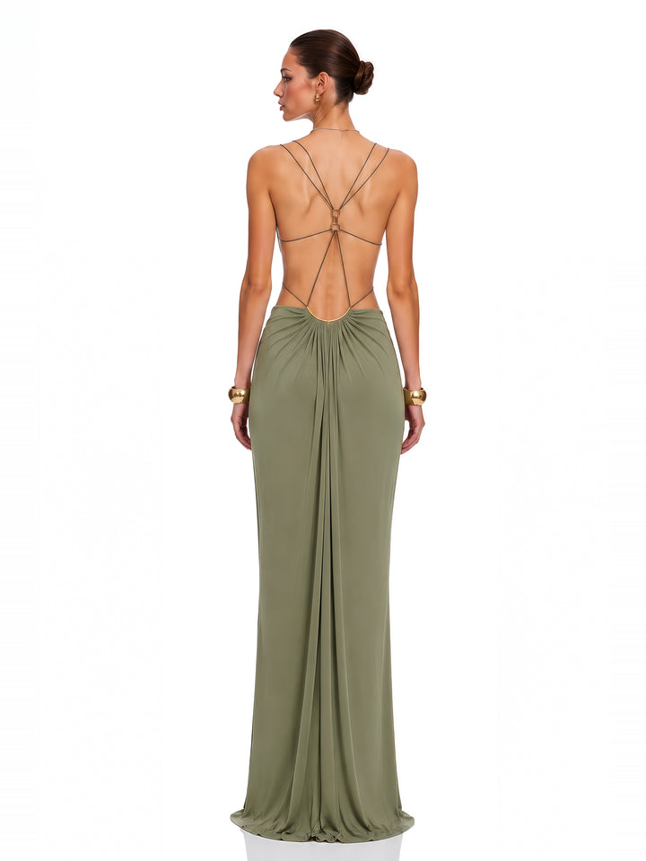 Sienna Halter Cut-Out Maksi Elbise - Fıstık Yeşili - Fıstık Yeşili detay 1