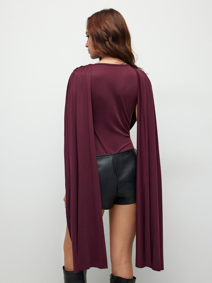 Pelerin Kollu Drapeli Body - Bordo - Bordo detay 2