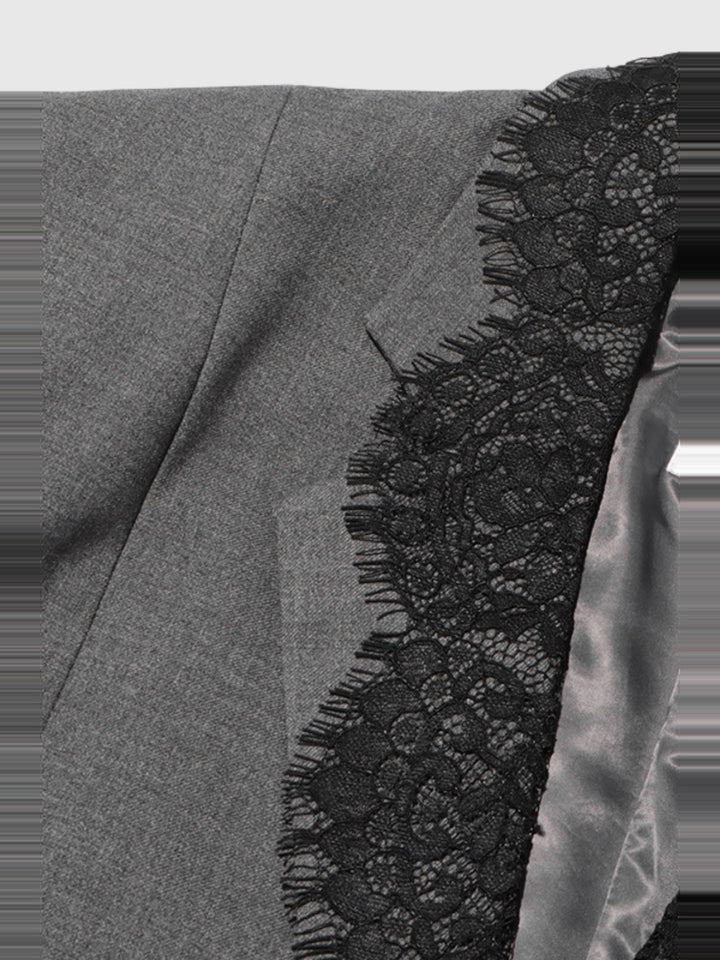 Gargi Dantel Detaylı V Yaka Blazer Ceket - Gri - Gri detay 2