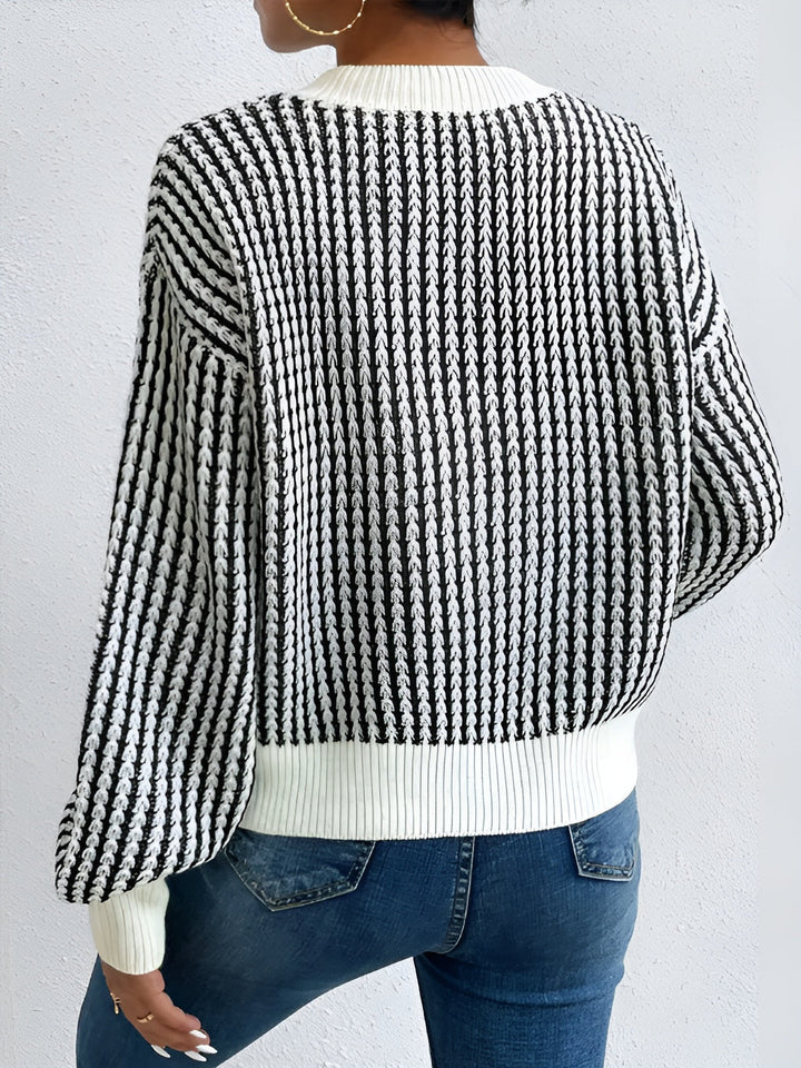 Renk Bloklu Çizgili Oversize Triko Kazak - Siyah - Siyah detay 2
