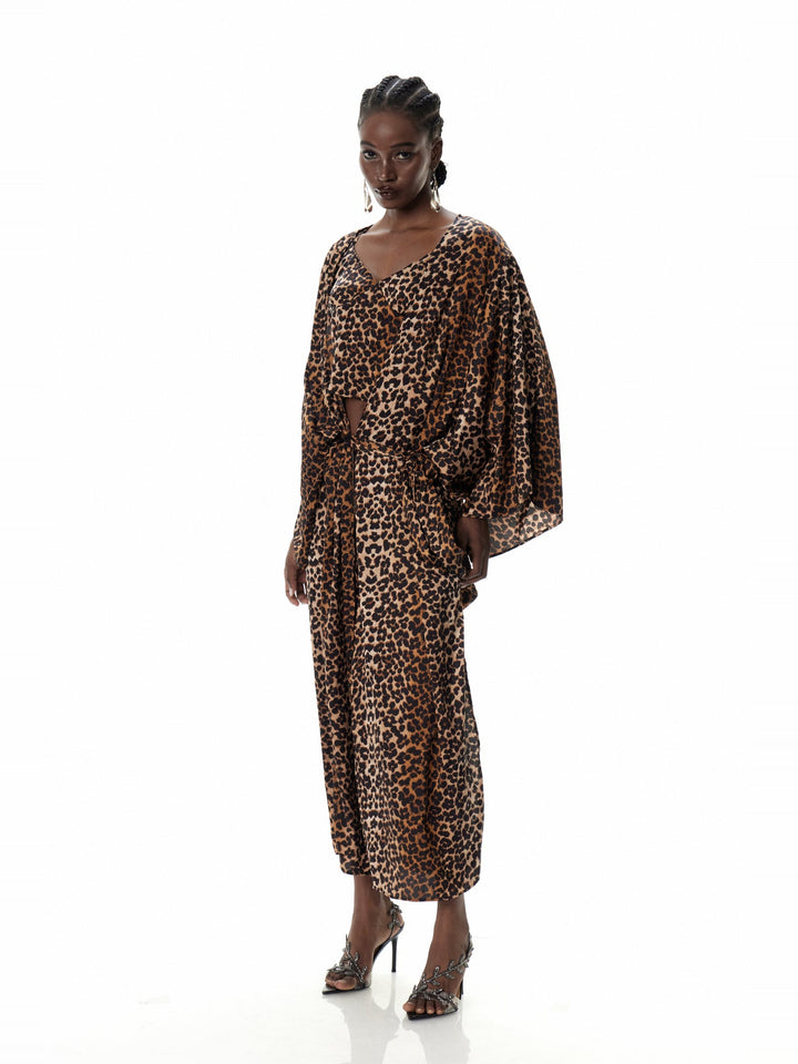 Cristi Leopar Desenli Üç Parça Pantolon Takımı - Camel - Camel detay 2