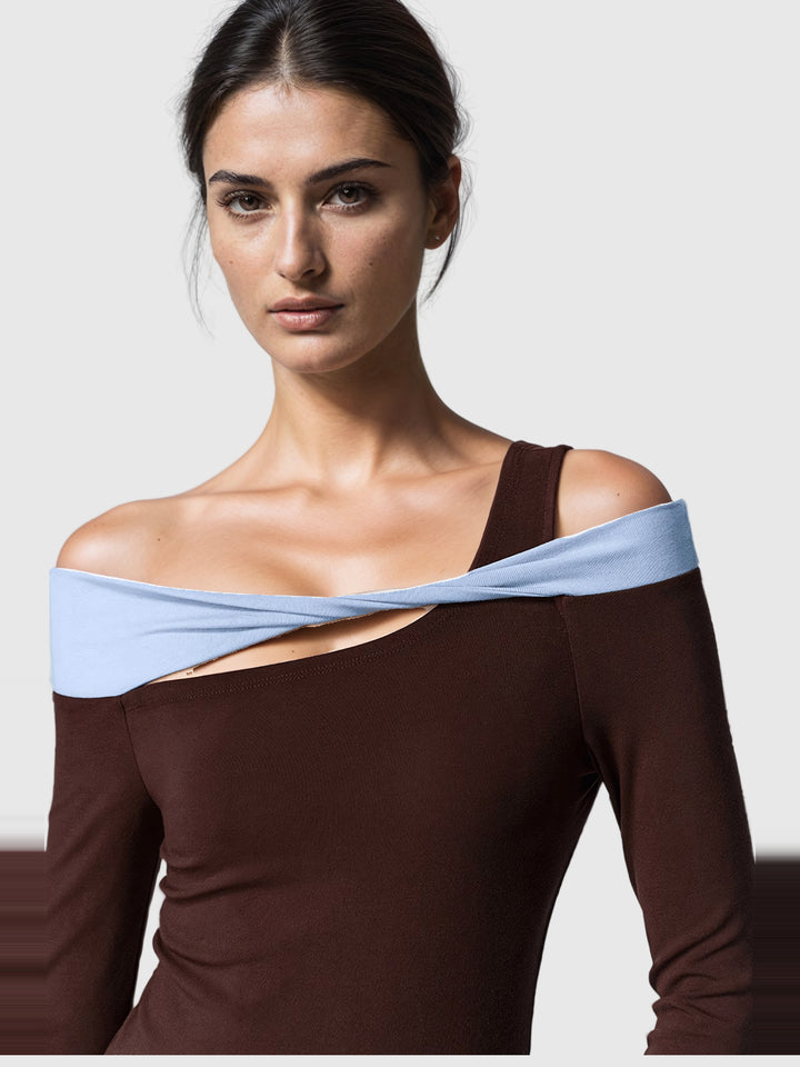 Tabitha Omuz Dekolteli Burgu Detaylı Bodycon Üst - Çikolata - Çikolata detay 2