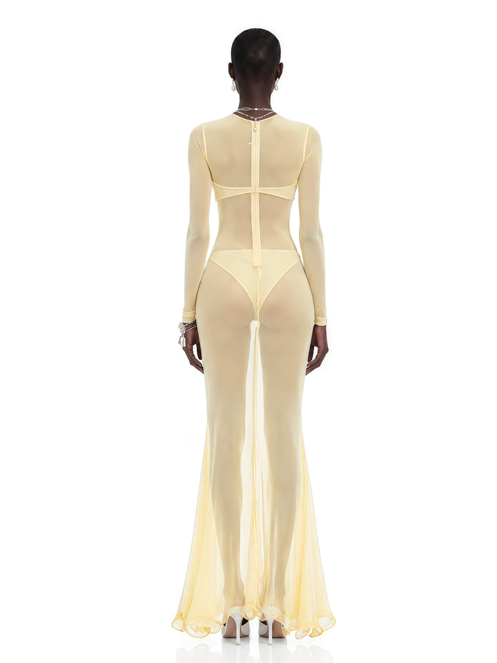 Cressida Cut-Out Halter Balık Etek Maksi Elbise - Sarı - Sarı detay 2