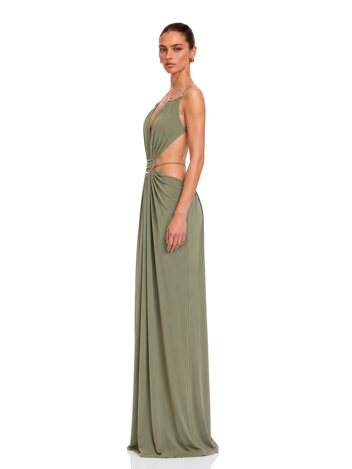 Sienna Halter Cut-Out Maksi Elbise - Fıstık Yeşili - Fıstık Yeşili detay 2