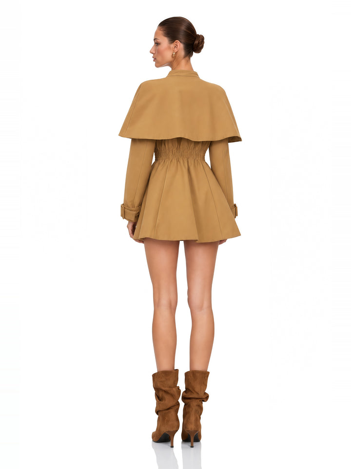 Azzurra Pelerin Detaylı Düğmeli Trençkot Mini Elbise - Camel - Camel detay 2