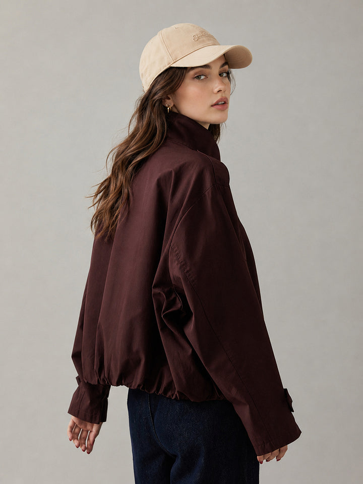 Oversize Kruvaze Kısa Trençkot - Bordo detay 3