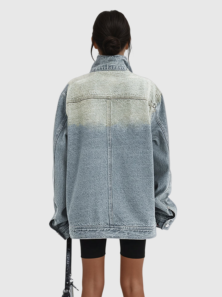 Aegle Dik Yaka Asimetrik Kapamalı Oversize Denim Ceket - Açık Mavi - Açık Mavi detay 3