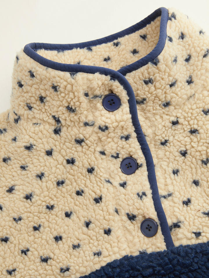 Peluş Polar Dik Yaka Desenli Oversize Sweatshirt - Mavi detay 2