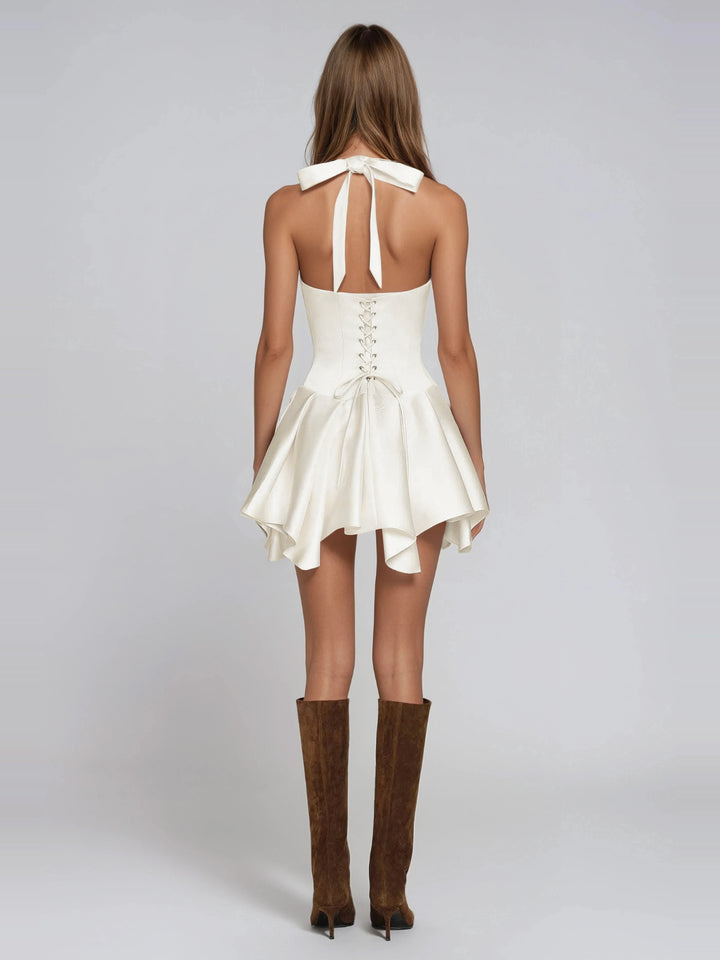 Firmin Halter Yaka Saten Mini Elbise - Beyaz - Beyaz detay 3