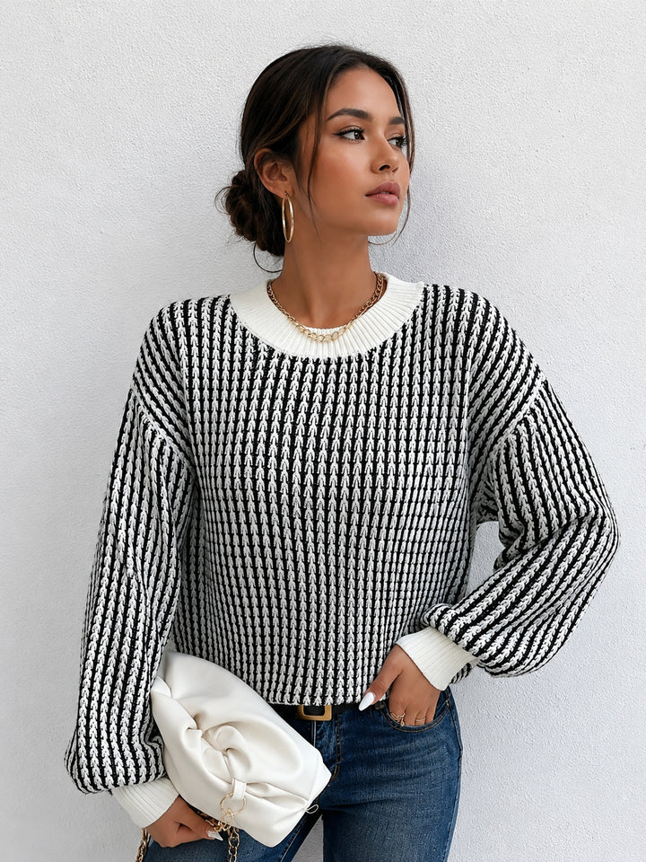 Renk Bloklu Çizgili Oversize Triko Kazak - Siyah - Siyah detay 3