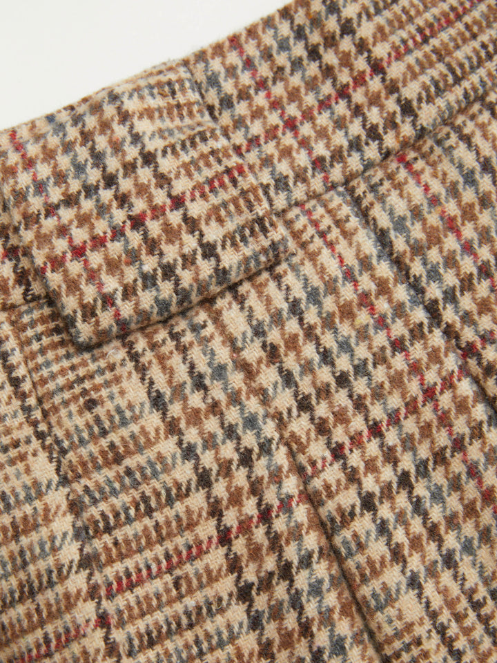 Tweed Kazayağı Desenli Pileli Mini Etek - Camel - Camel detay 3