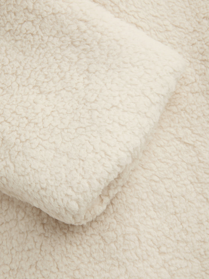 Peluş Polar Çubuk Düğmeli Oversize Ceket - Krem - Krem detay 2