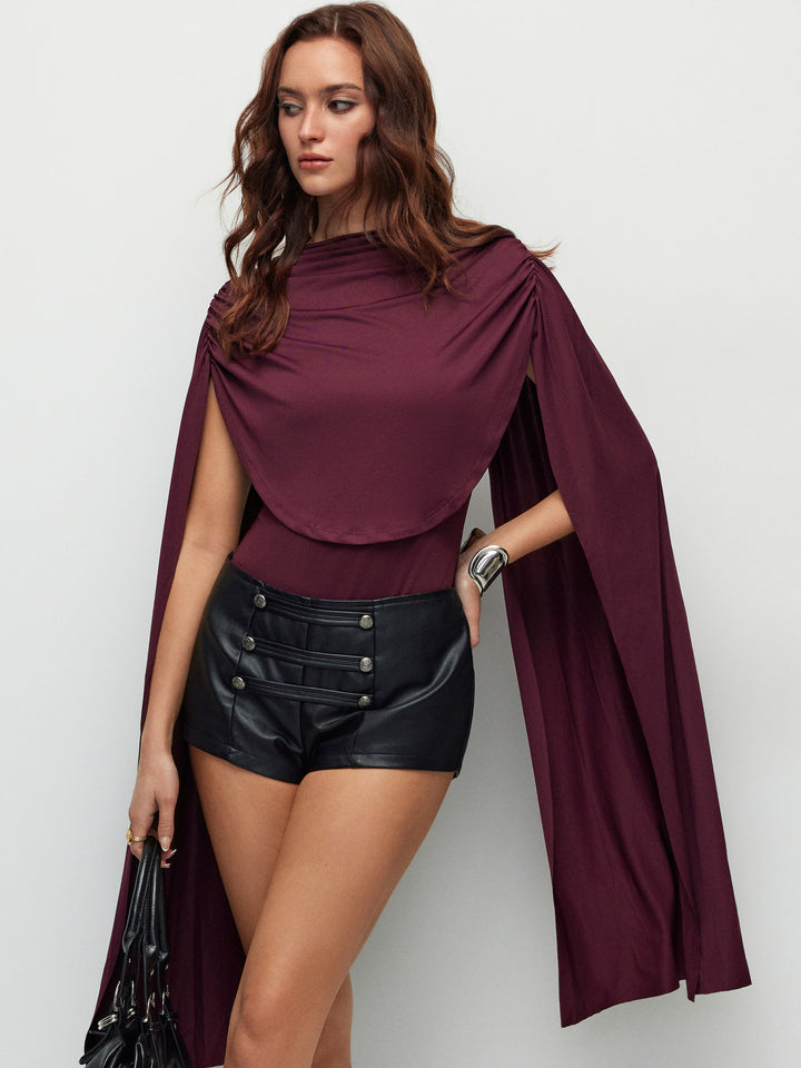 Pelerin Kollu Drapeli Body - Bordo - Bordo detay 3