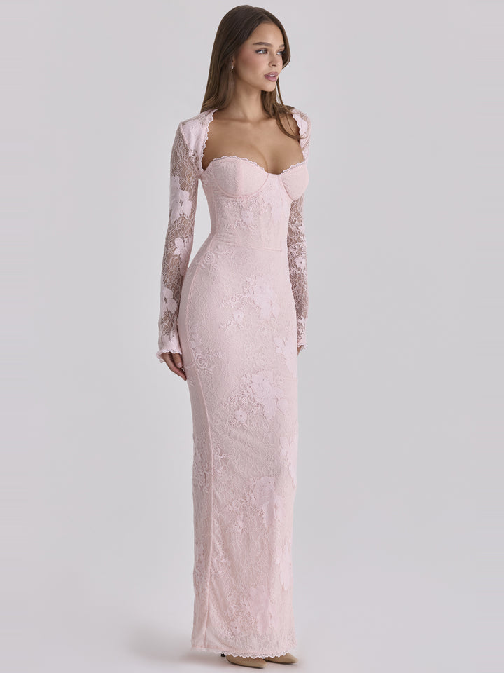Lucienne Dantel Korse Straplez Maksi Elbise - Pembe detay 3