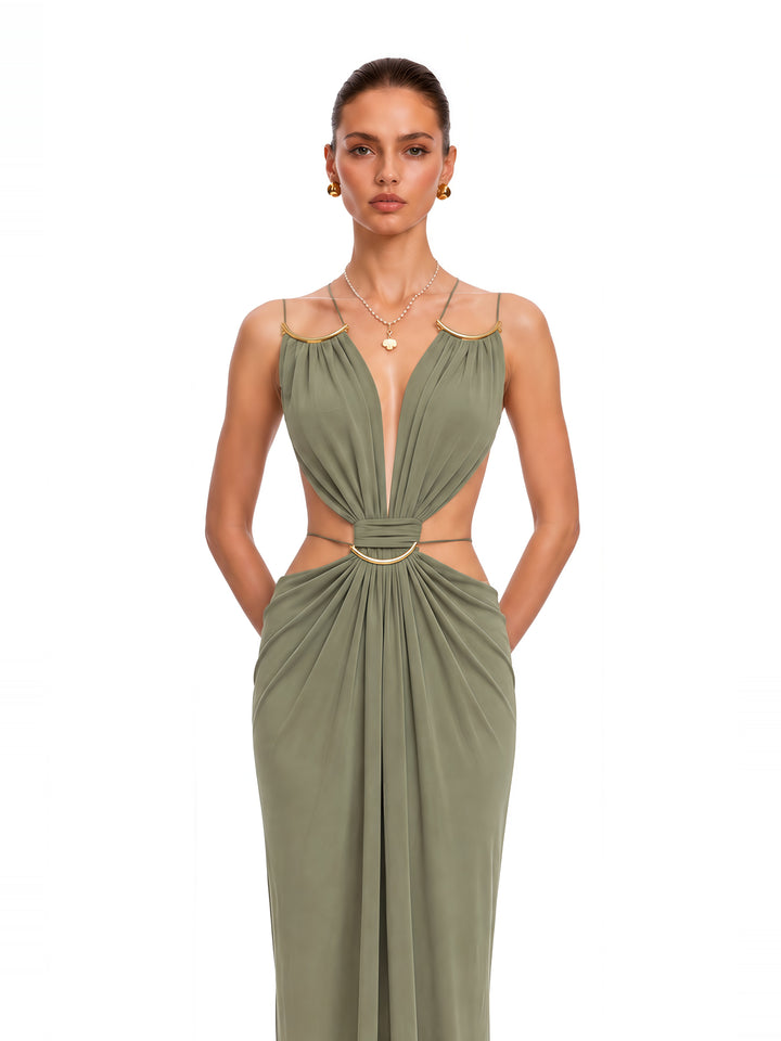 Sienna Halter Cut-Out Maksi Elbise - Fıstık Yeşili - Fıstık Yeşili detay 3