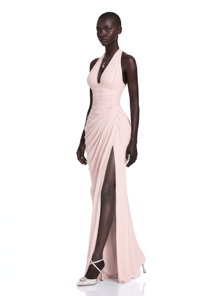 Ombeline Halter Korse Yırtmaçlı Maksi Elbise - Pembe - Pembe detay 3