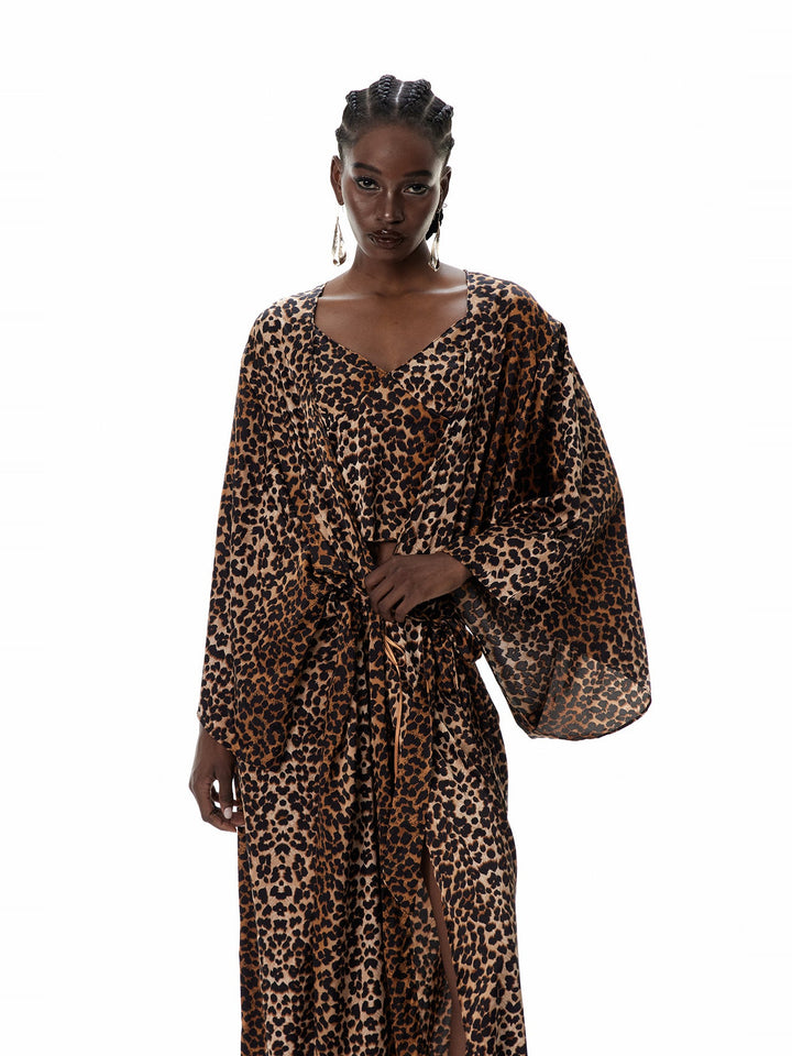 Cristi Leopar Desenli Üç Parça Pantolon Takımı - Camel - Camel detay 4