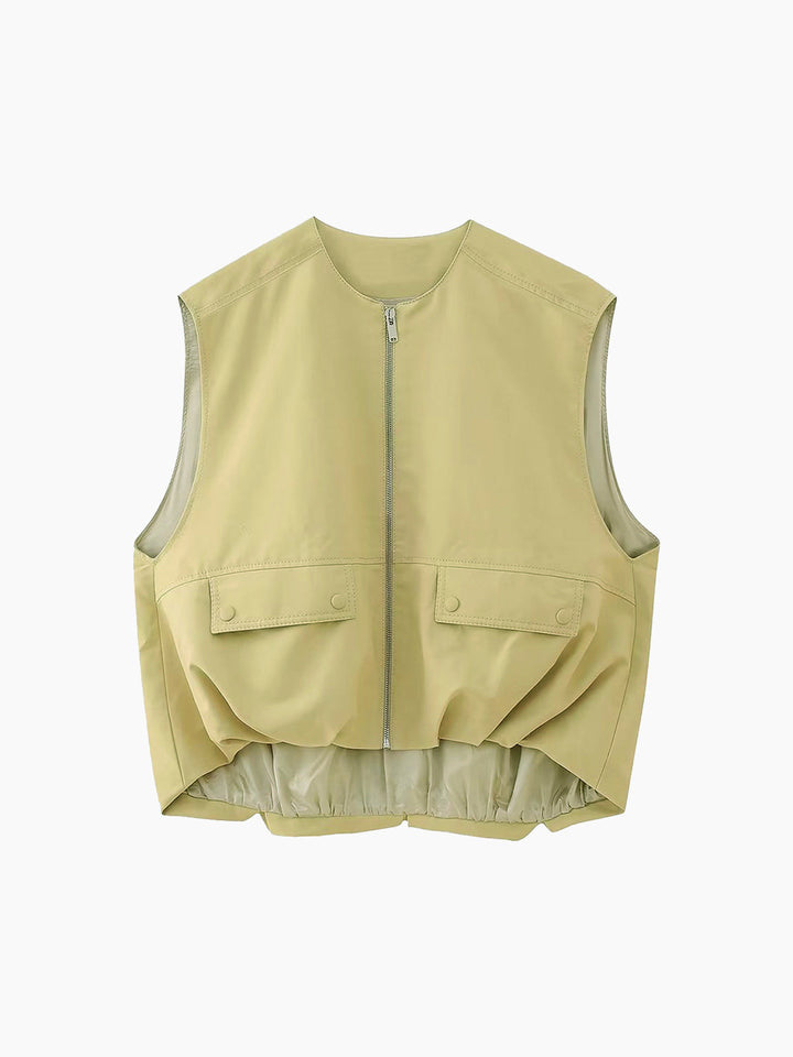 Fermuarlı Cepli Oversize Yelek - Sarı - Sarı detay 4