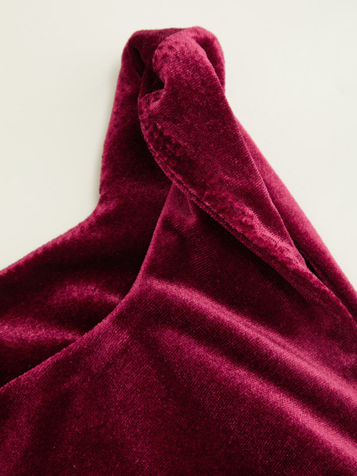 Kadife Kayık Yaka Drapeli Mini Elbise - Bordo detay 4