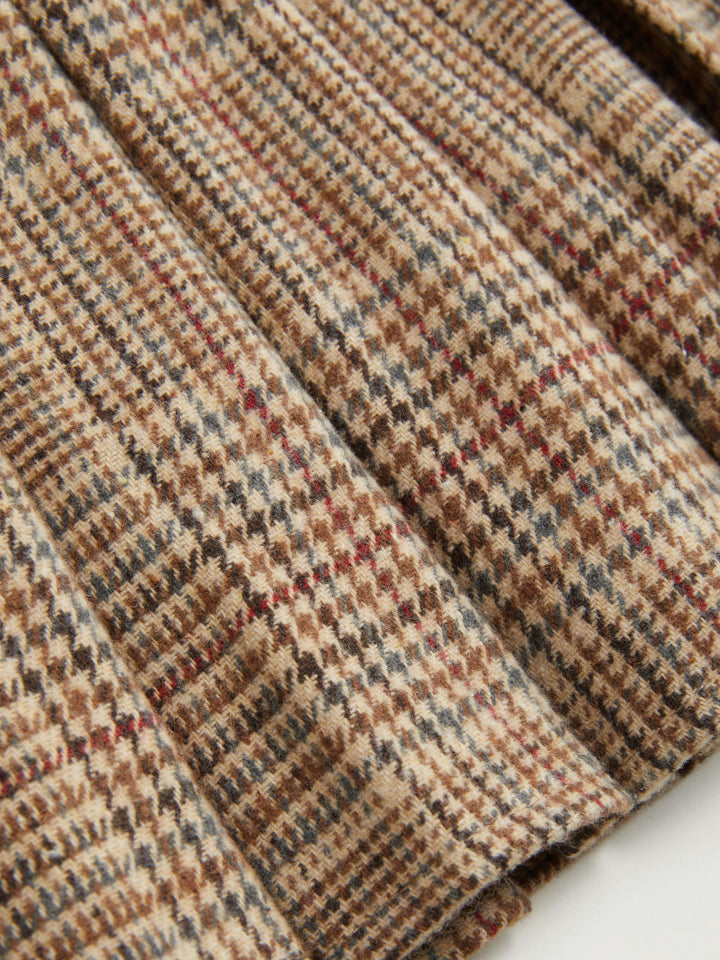 Tweed Kazayağı Desenli Pileli Mini Etek - Camel - Camel detay 4