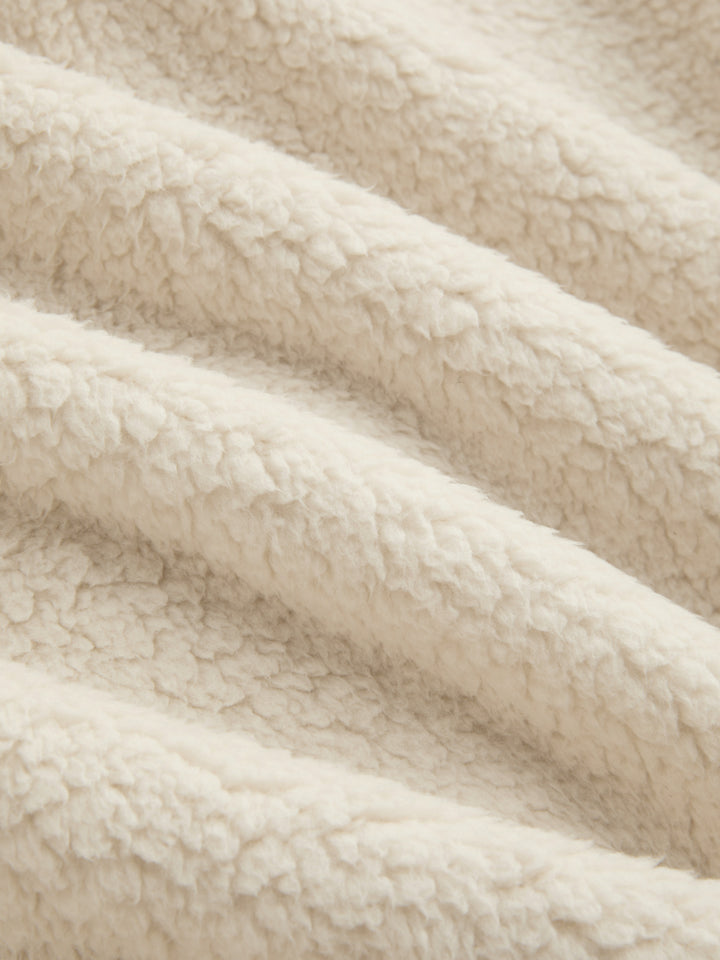 Peluş Polar Çubuk Düğmeli Oversize Ceket - Krem - Krem detay 3
