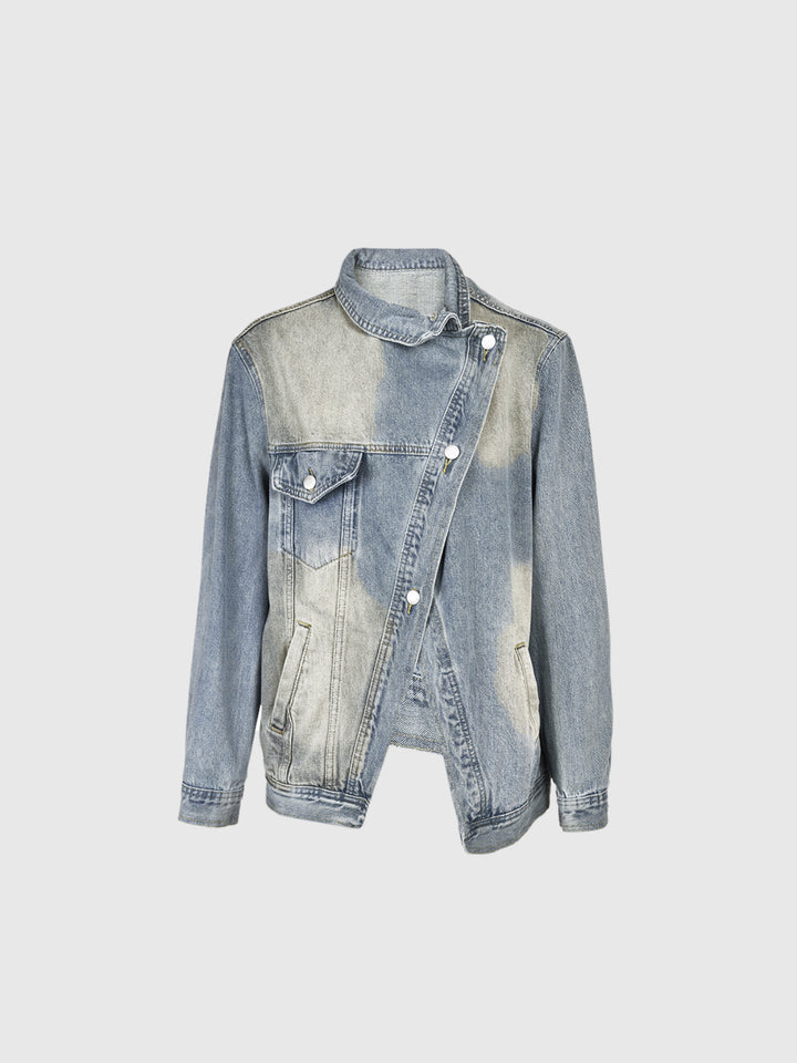 Aegle Dik Yaka Asimetrik Kapamalı Oversize Denim Ceket - Açık Mavi - Açık Mavi detay 4
