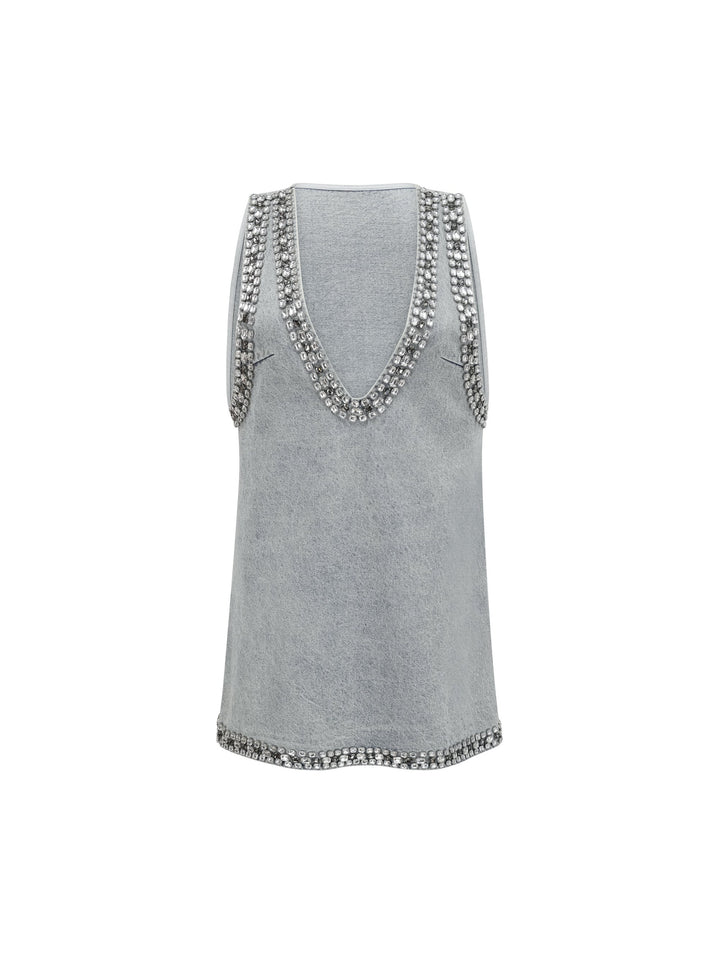 Daphné Taşlı Kolsuz Denim Mini Elbise - Bebe Mavi - Bebe Mavi detay 4