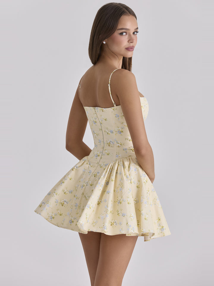 Samaria Çiçekli Korse Mini Elbise - Limon Sarısı - Limon Sarısı detay 4