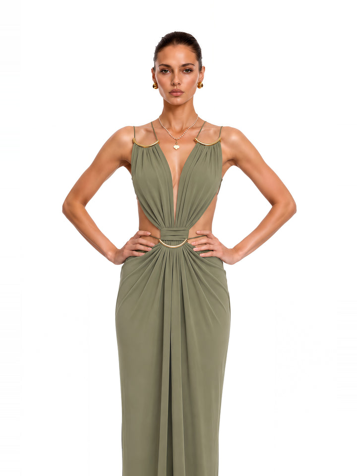 Sienna Halter Cut-Out Maksi Elbise - Fıstık Yeşili - Fıstık Yeşili detay 4