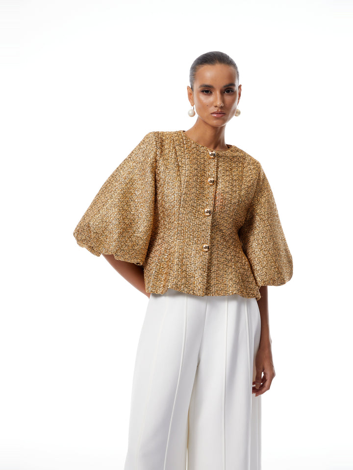 Clothilde Payetli Tüvit Peplum Ceket - Gold - Gold detay 4