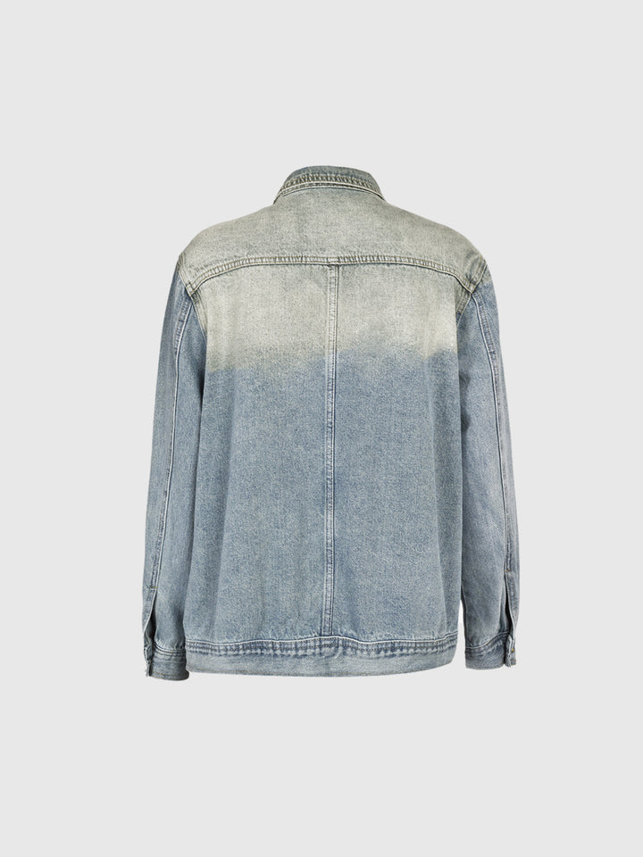 Aegle Dik Yaka Asimetrik Kapamalı Oversize Denim Ceket - Açık Mavi - Açık Mavi detay 5