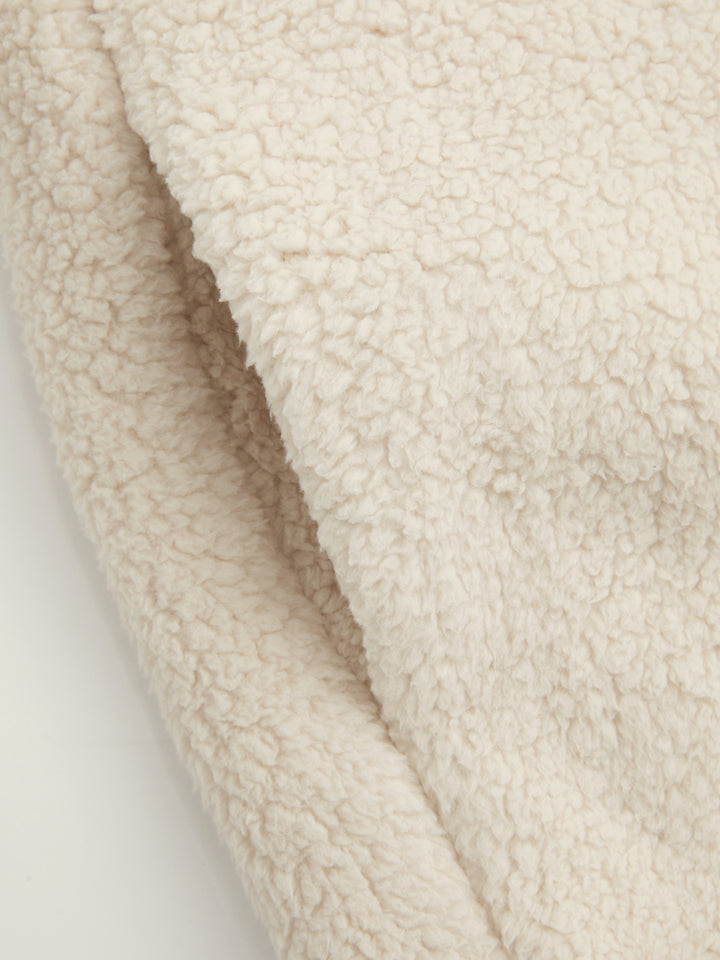 Peluş Polar Çubuk Düğmeli Oversize Ceket - Krem - Krem detay 4
