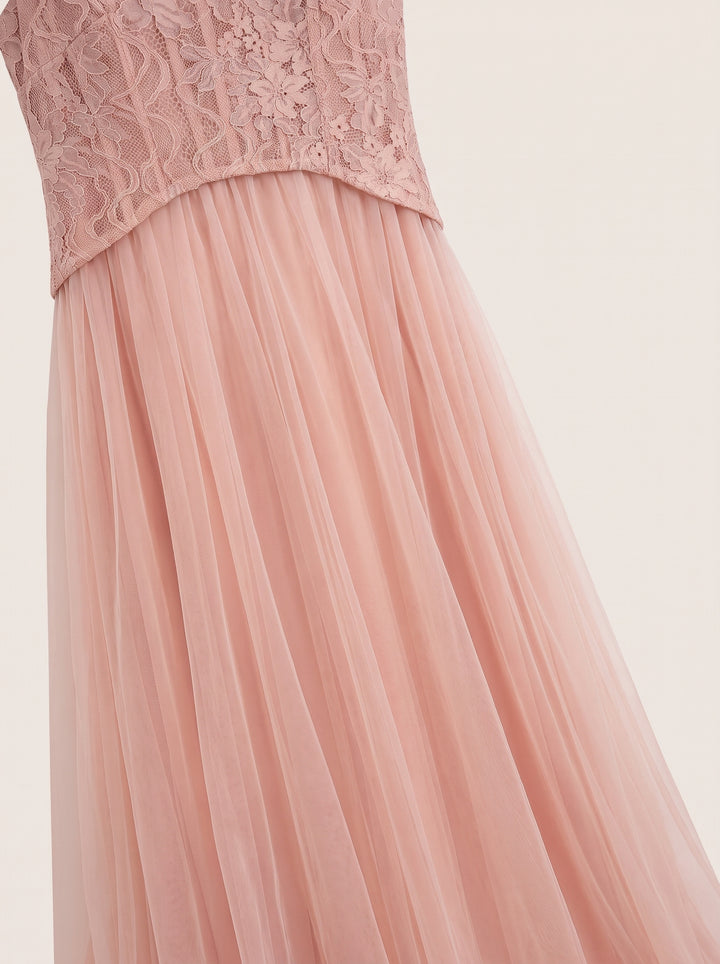 Ulrique Korse Dantelli Tül Maksi Elbise - Pembe - Pembe detay 5