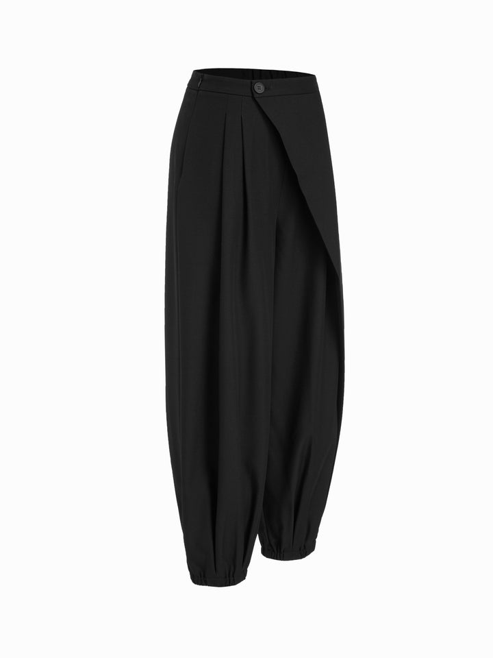 Asimetrik Kruvaze Pileli Balon Jogger Pantolon - Siyah - Siyah detay 5